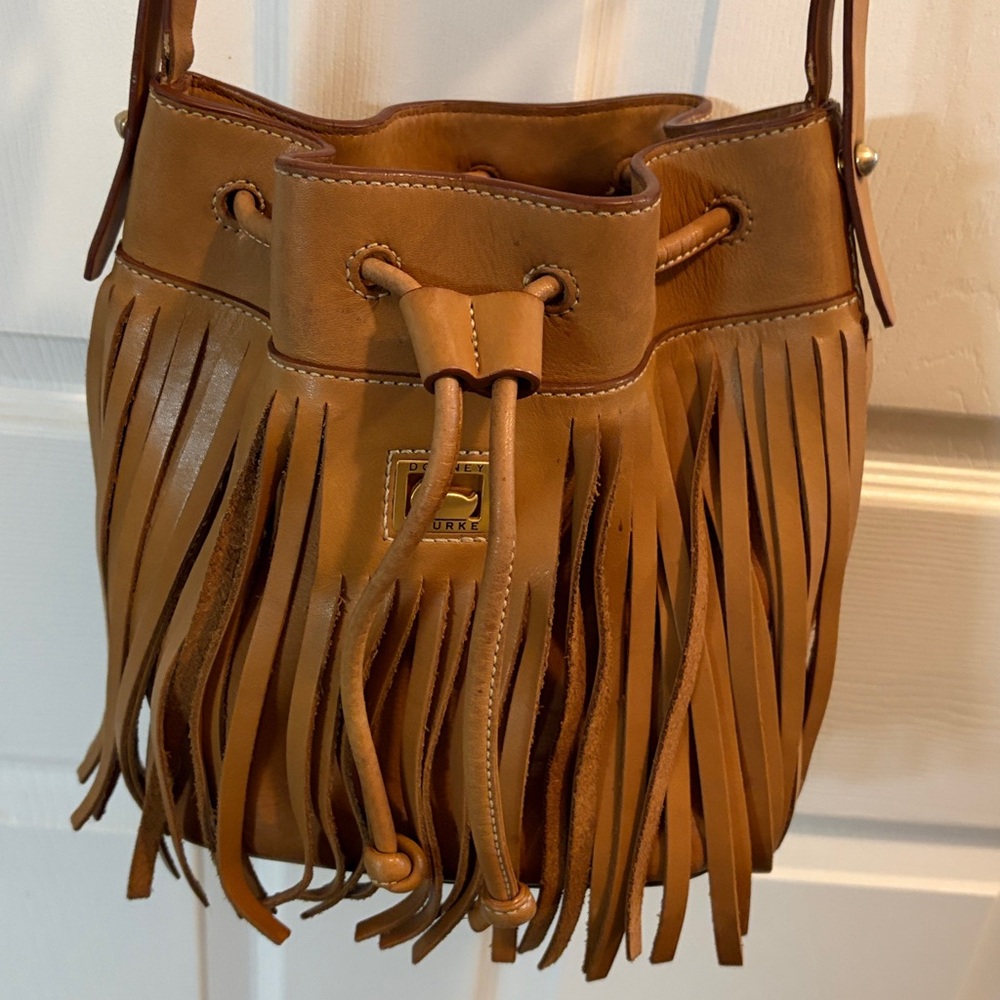 Brown Leather Fringe Bucket Bag